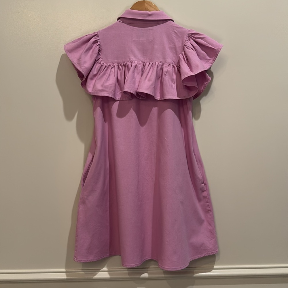 The Shirt By Rochelle Behrens The Ayla Purple Shirt Dress Small Ruffle Mini - Picture 10 of 15